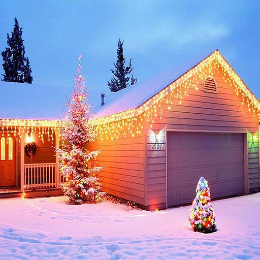 Зимно декоративно осветление, топла бяла светлина - пакет гирлянди за: 20м стрехи, 5м балкон, 2х3м прозорци, аксесоари включени