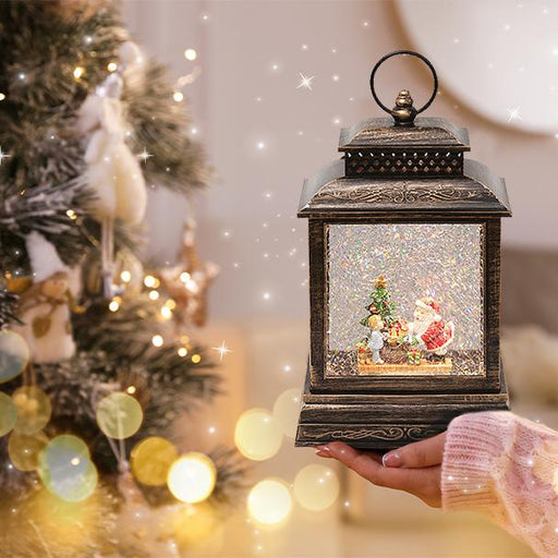 Фенер с течност и блясък, Дядо Коледа, размери 16 x 26,5 x 8,8 см