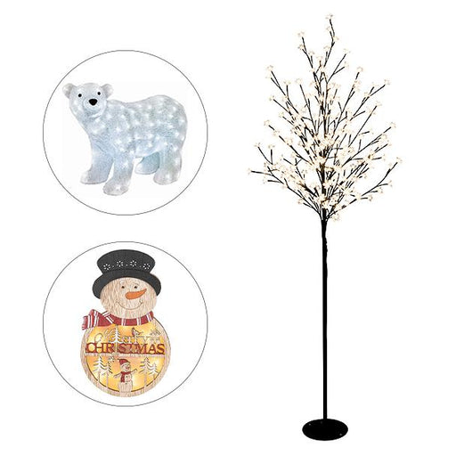 Зимен декоративен комплект - 1,5 м декоративно дърво с 200 светодиода и полярна мечка + БОНУС декорация за врата