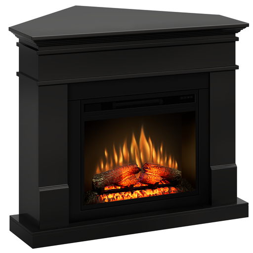 ЧЕРНА ЪГЛОВА камина с 23 инча Еко пламък огнище, инфрачервено отопление, цветови гами, 3D пламък и звук